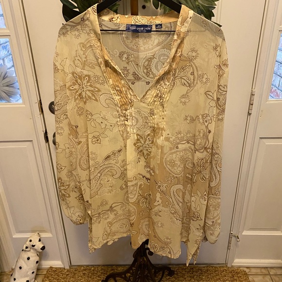 Susan Graver Sheer Paisley Top LS 2X - Picture 1 of 9